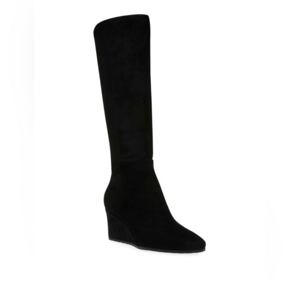 Anne Klein Vella Wedge Tall Boot Black Suede Size 6